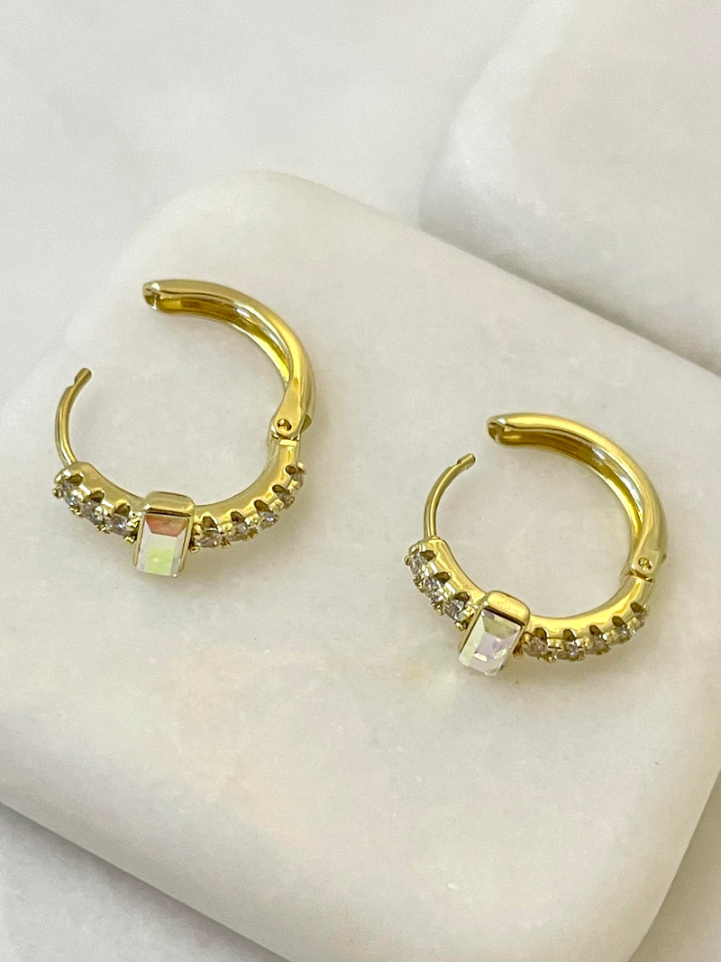 Özel Seri Swarovski Taş Halka Küpe Gold