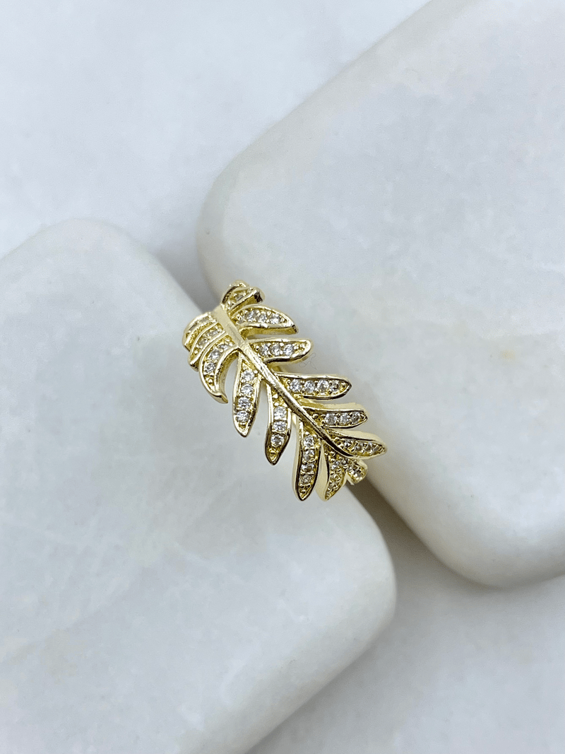 Altın Kaplama Gömme Taşlı Yaprak Yüzük Gold