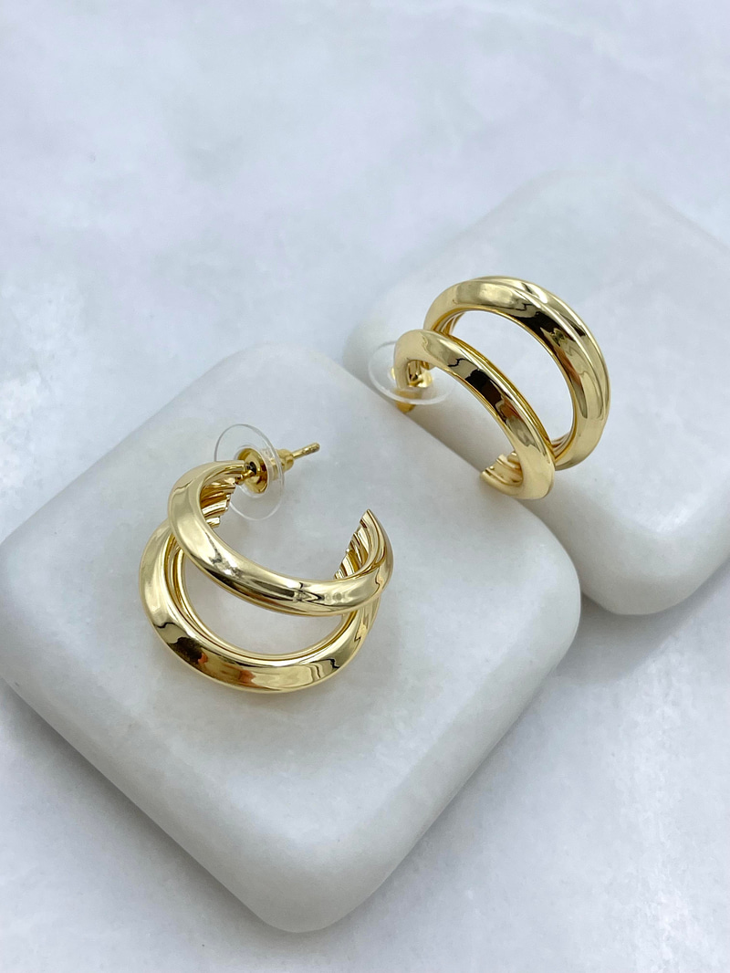 Altın Kaplama Üçlü Görünüm Halka Küpe Gold