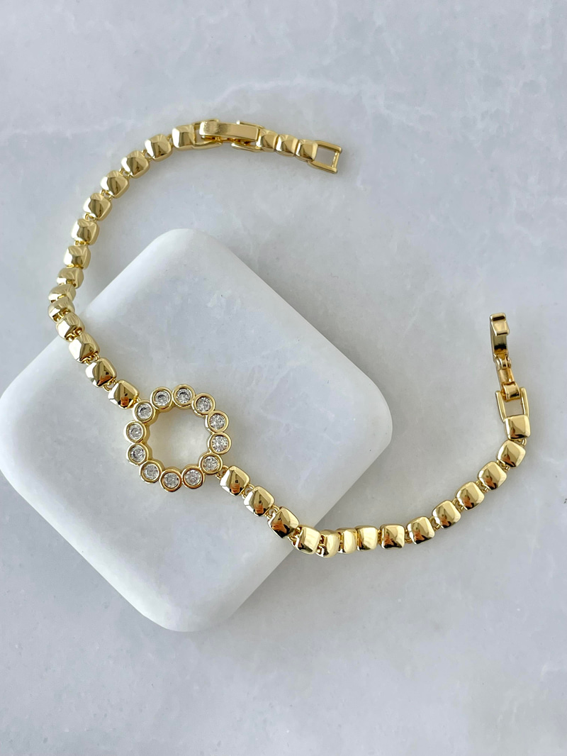 Özel Seri Kristal Taşlı Daire Bileklik Gold
