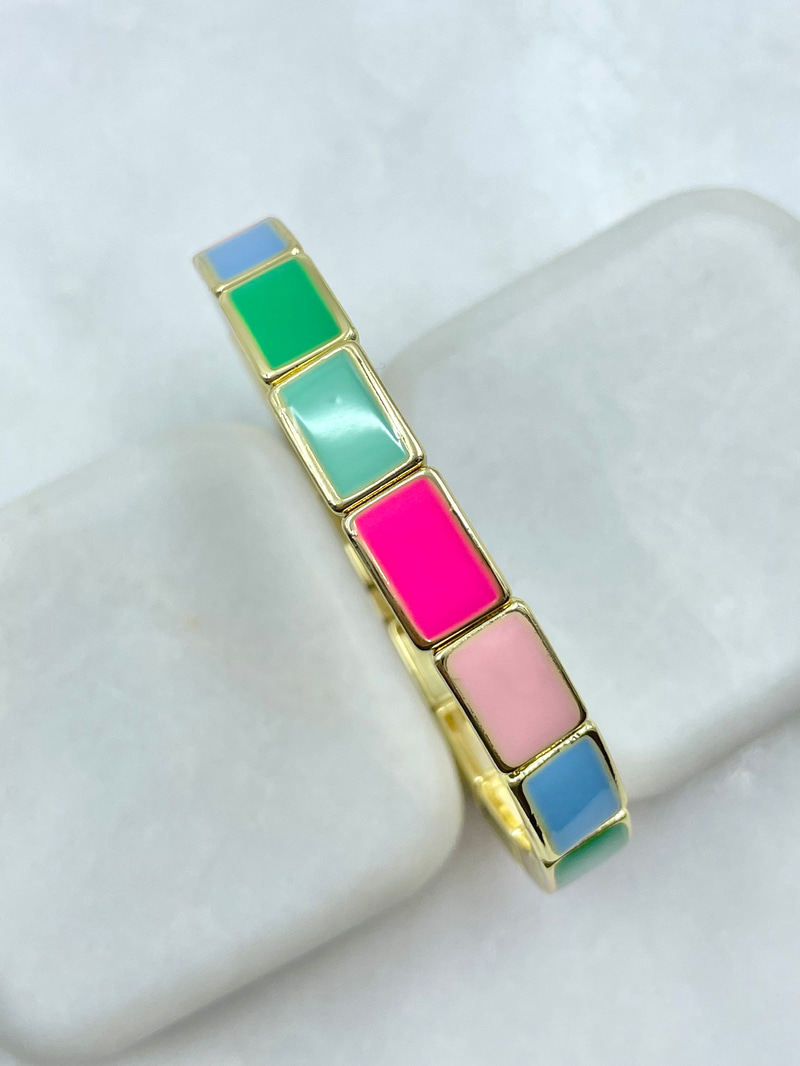 Renkli Dikdörtgen Porselen Lastik Bileklik Renkli