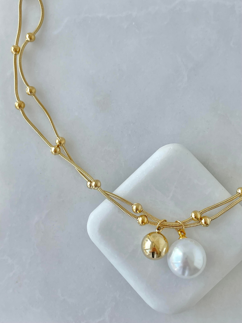 Çelik İnci Sallantılı İkili Topçuk Zincir Kolye Gold