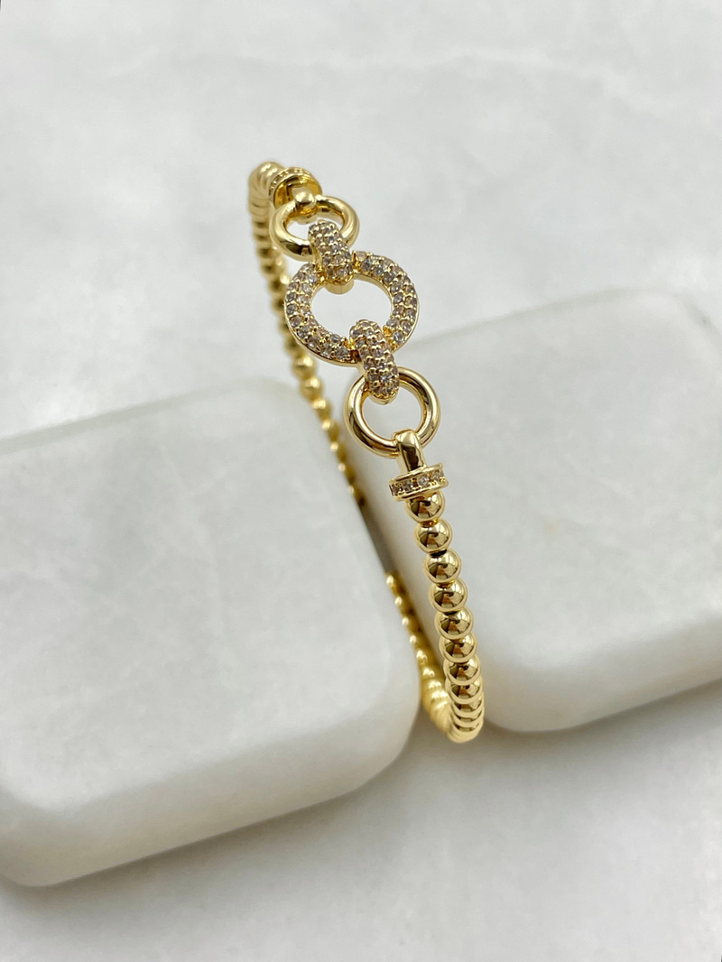 Gömme Taşlı İçi Boş Daire Bileklik Gold
