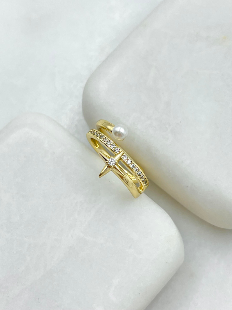 Özel Seri İncili Gömme Taşlı Kıkırdak Küpe Gold