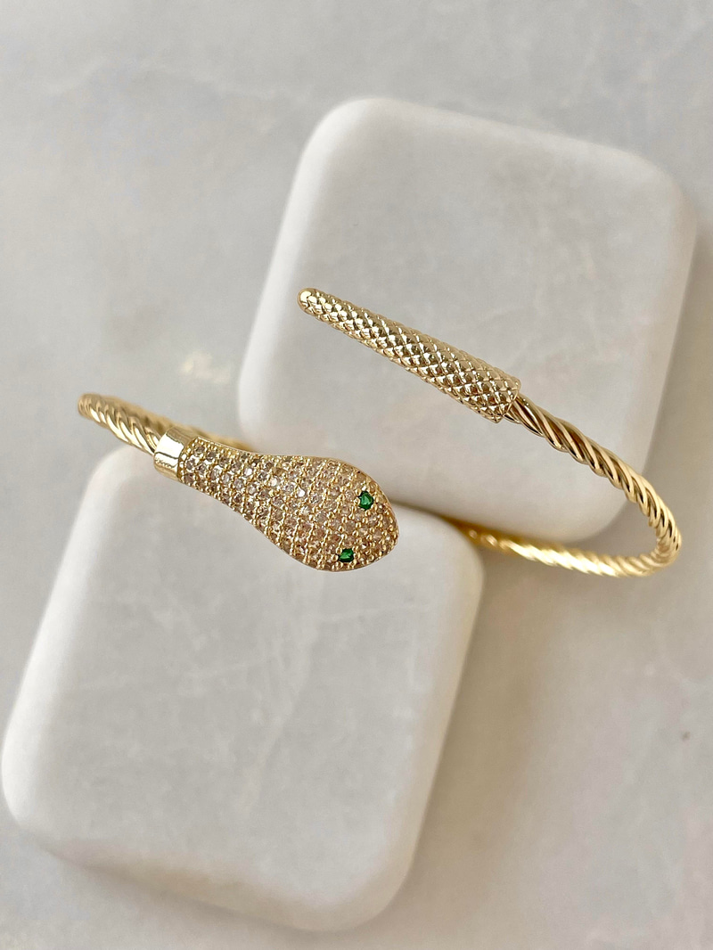 Zirkon Taşlı Yılan Kelepçe Gold