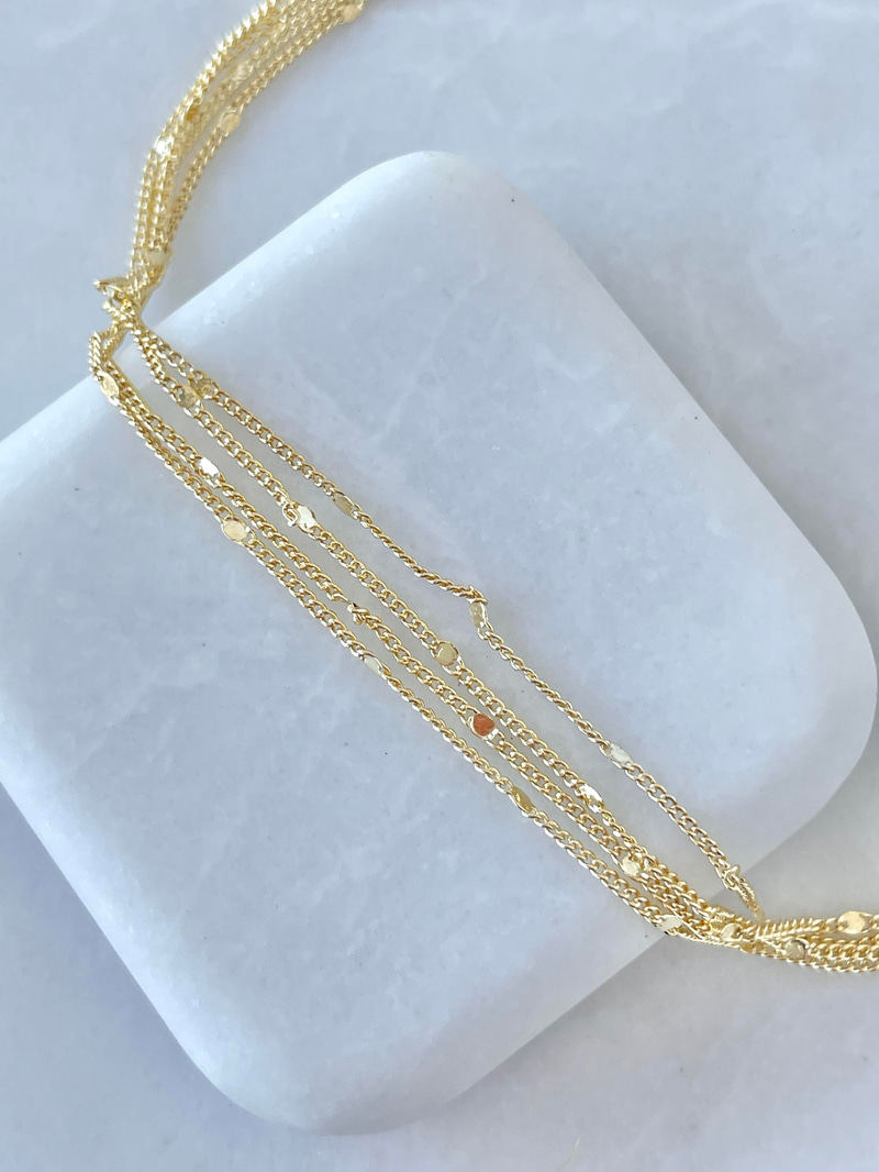 Altın Kaplama Pul Yansımalı Dört Sıra Zincir Halhal Gold