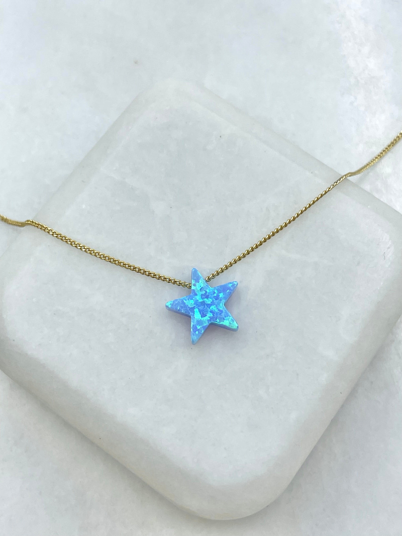 Özel Seri Opal Taşlı Yıldız Kolye Mavi