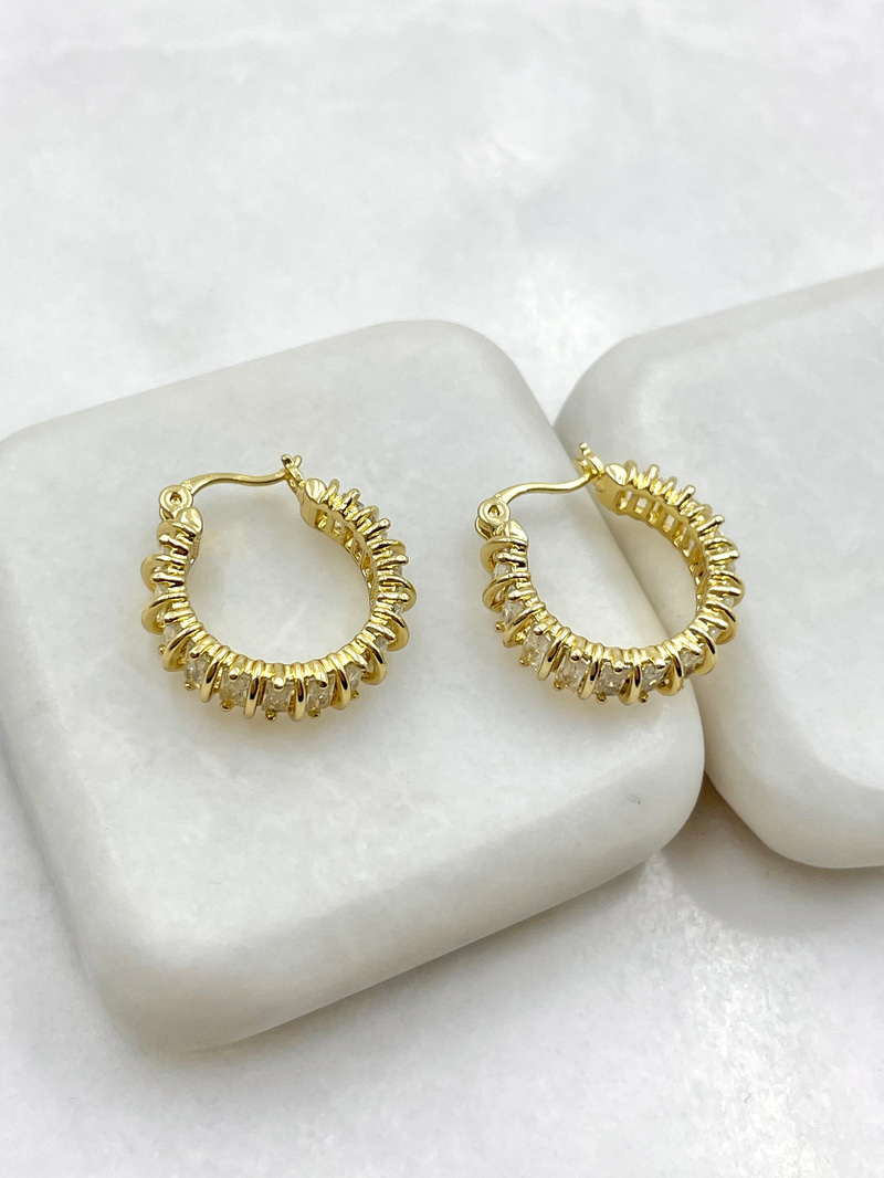 Özel Seri Burgu Swarovski Taşlı Halka Küpe Gold