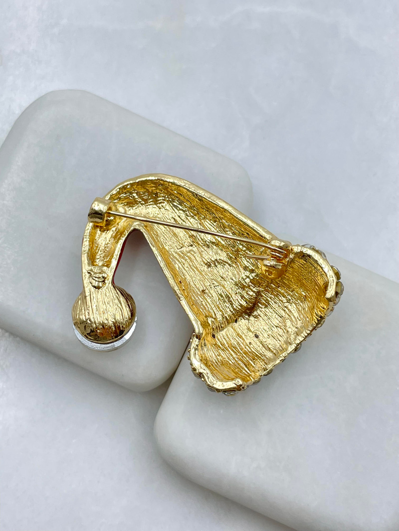 Kristal Taşlı Noel Şapka Broş Gold