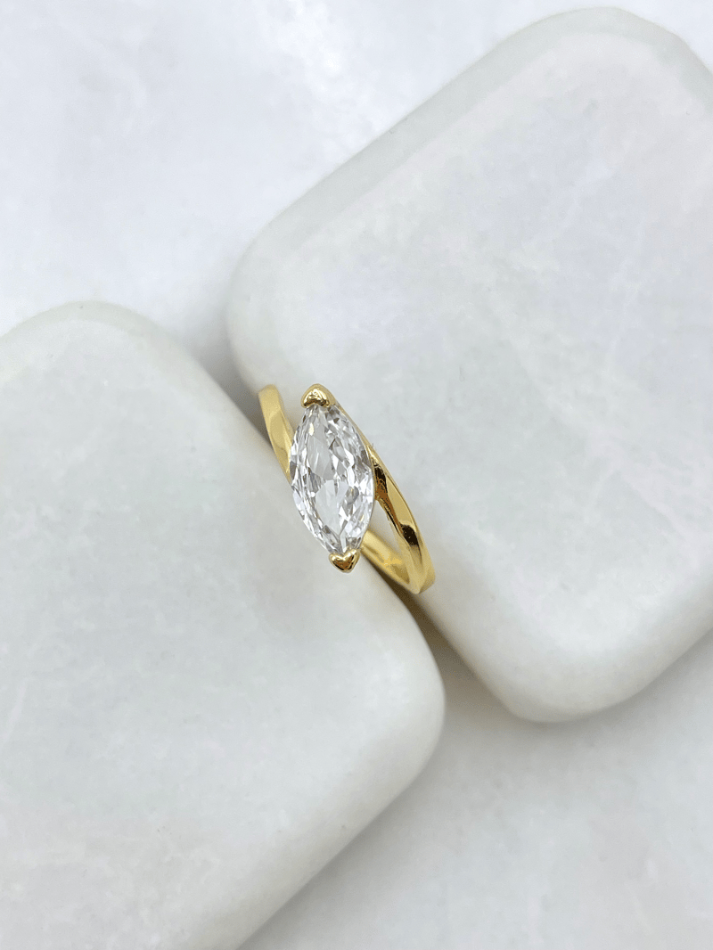 Altın Kaplama Birleşim Oval Kristal Yüzük Gold