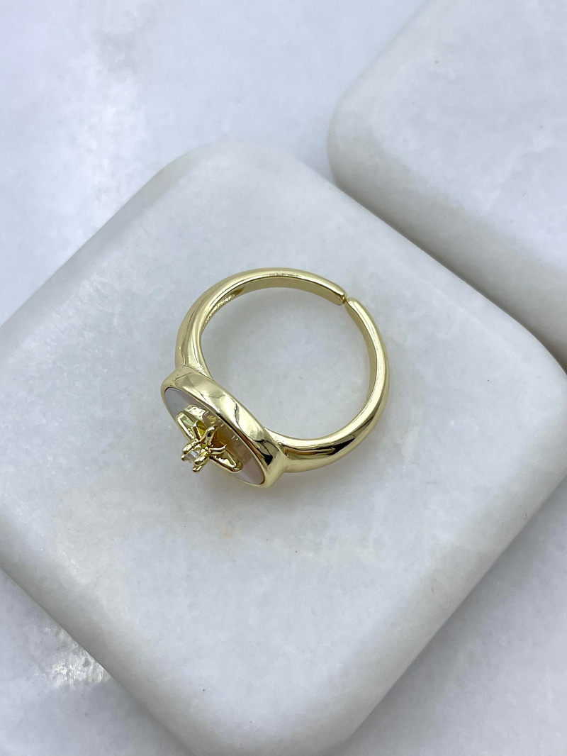 Altın Kaplama Sedefli Kristal Taşlı Kuzey Yıldızı Yüzük Gold