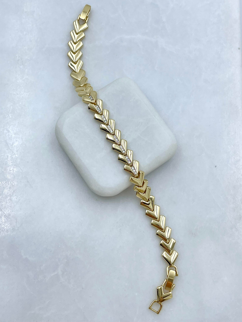 Özel Seri Gömme Taşlı Sıralı Üçgen Model Bileklik Gold