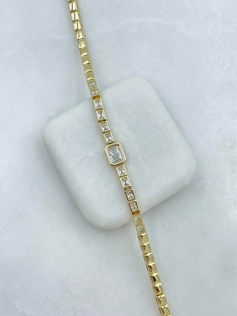 Özel Seri Kare Kristal ve Plaka Model Bileklik Gold