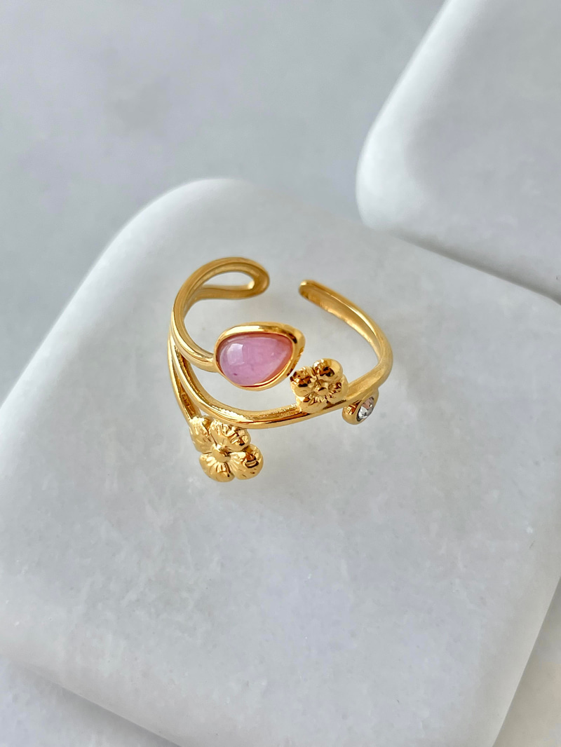 Çelik Doğal Taşlı Sarmaşık Yüzük Pembe