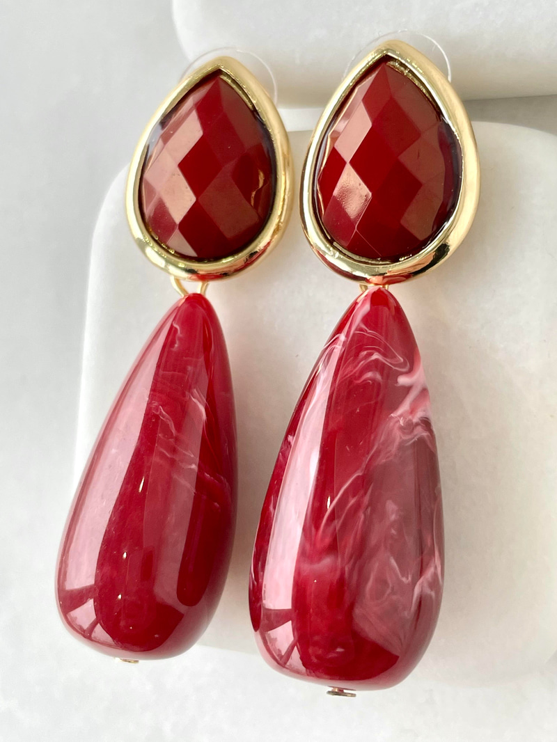 Damla Sallantılı Gold Detaylı Küpe Bordo