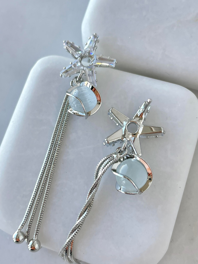 Altın Kaplama Opal ve Kristal Taşlı Yıldız Sallantılı Küpe Gümüş