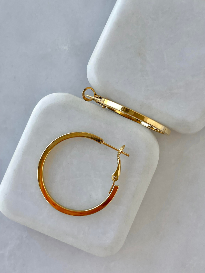 Çelik Kare Kesim Halka Küpe 3 cm Gold