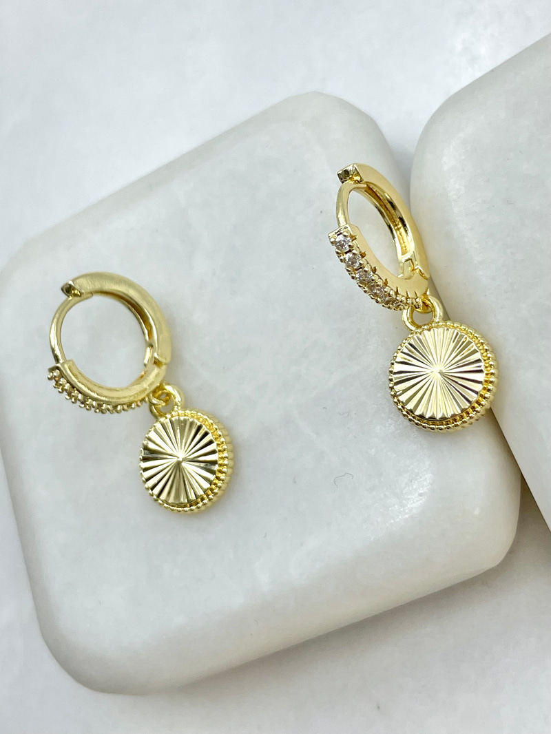 Lazer Kesim Daire Sallantılı Halka Küpe Gold
