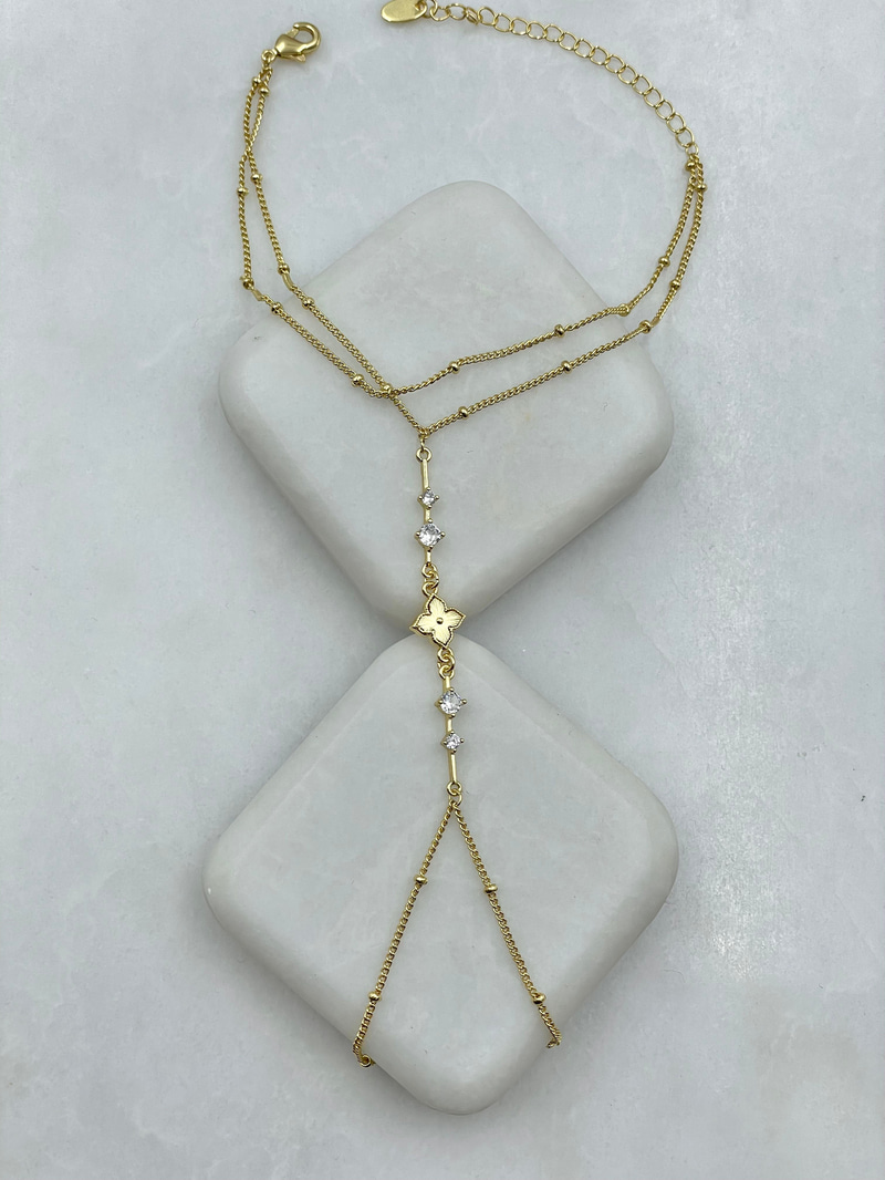 Altın Kaplama Kristal Taşlı Yonca Şahmeran Gold