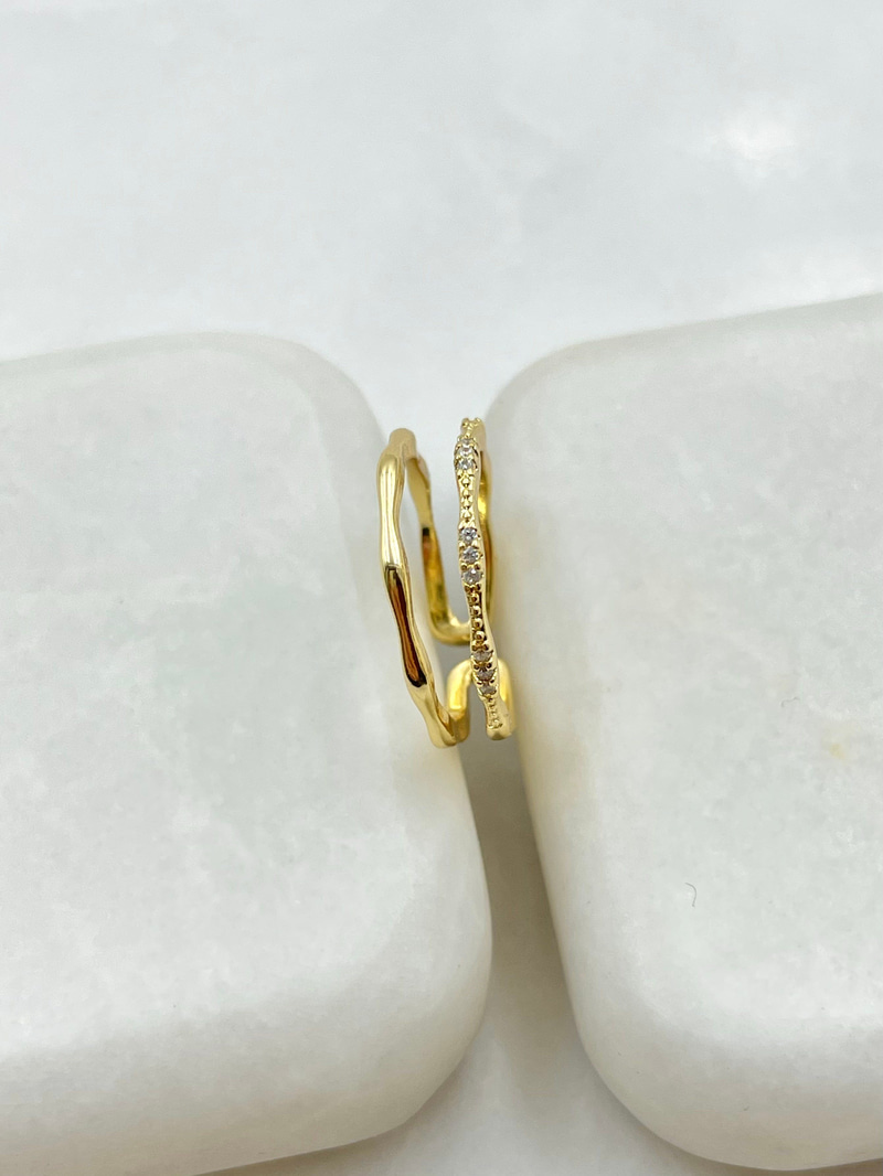 Gömme Taşlı İkili Kemik Model Serçe Parmak Yüzük Gold