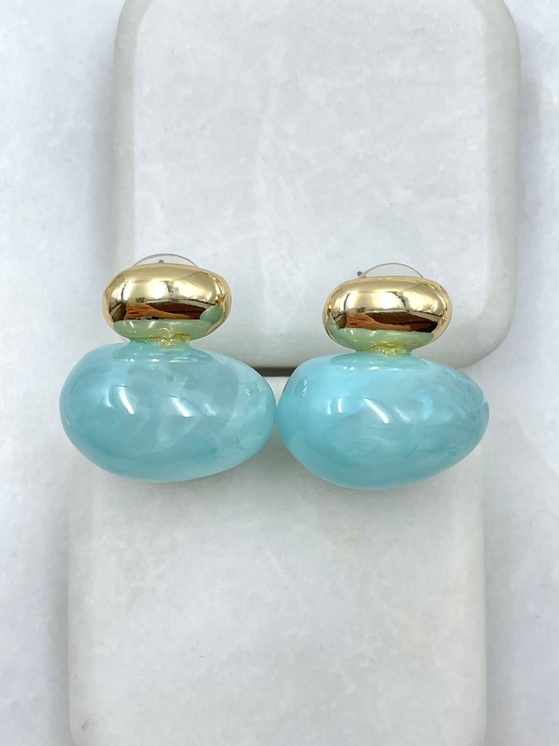 Gold Detaylı Opal Taşlı Vintage Oval Küpe Turkuaz