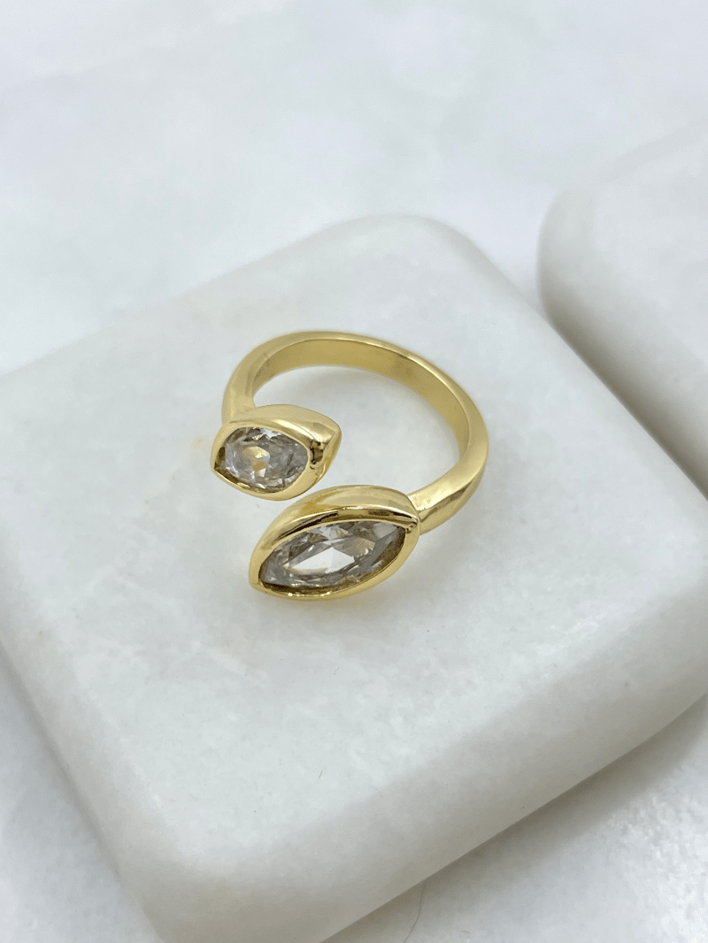 Altın Kaplama Büyük Küçük Kristal Taşlı Birleşim Yüzük Gold