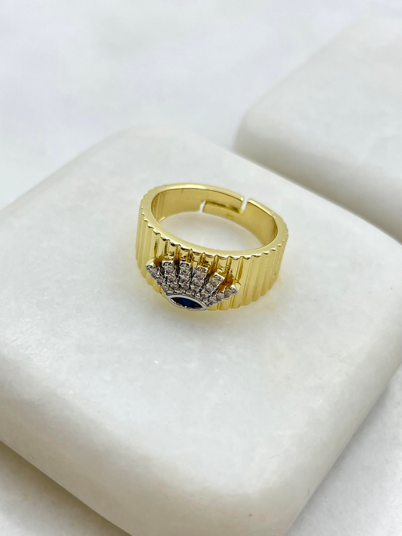 Altın Kaplama Gömme Taşlı Göz Model Serçe Parmak Yüzüğü Gold