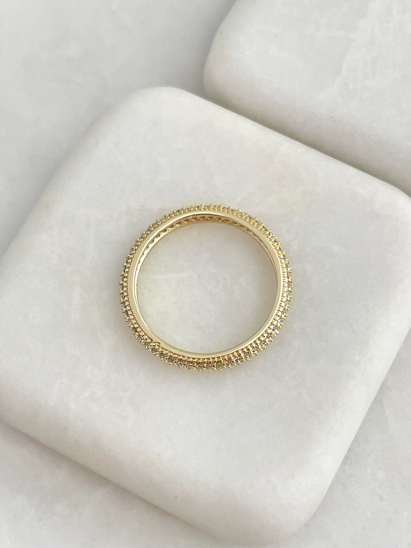 Altın Kaplama Gömme Taşlı Minimal Bombe Yüzük Gold