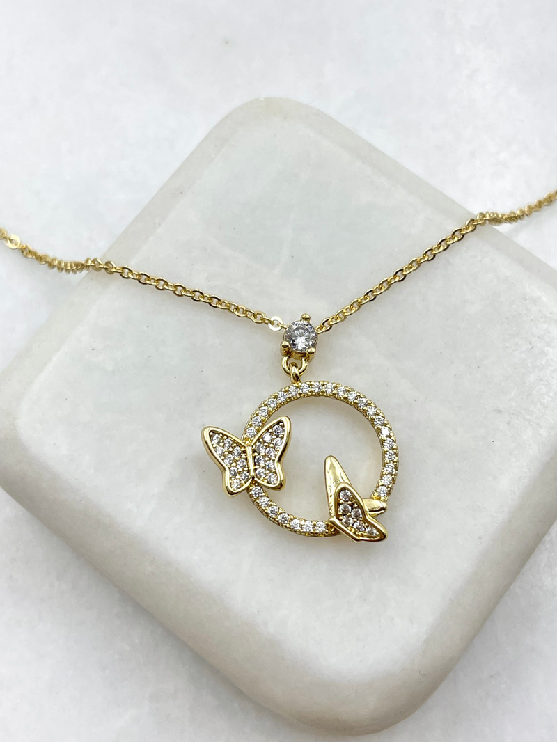 Özel Seri Minimal Gömme Taşlı Kelebek Kolye Gold