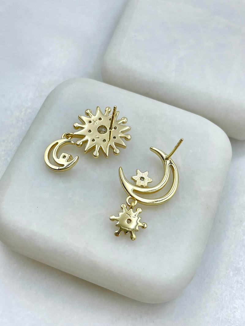 Özel Seri Kristal Taşlı Ay ve Yıldız Küpe Gold