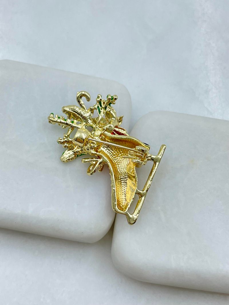 Kırmızı Buz Pateni Broş Gold