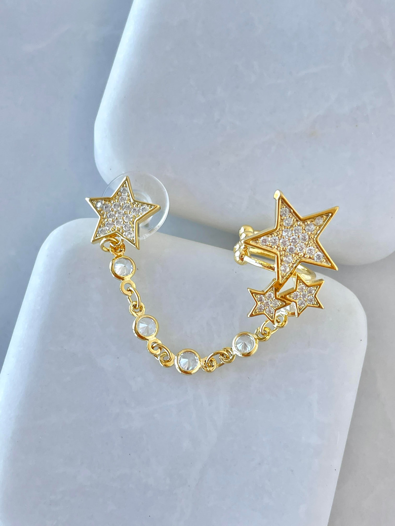 Altın Kaplama Gömme Taşlı Yıldız Model Kıkırdaklı Küpe Gold