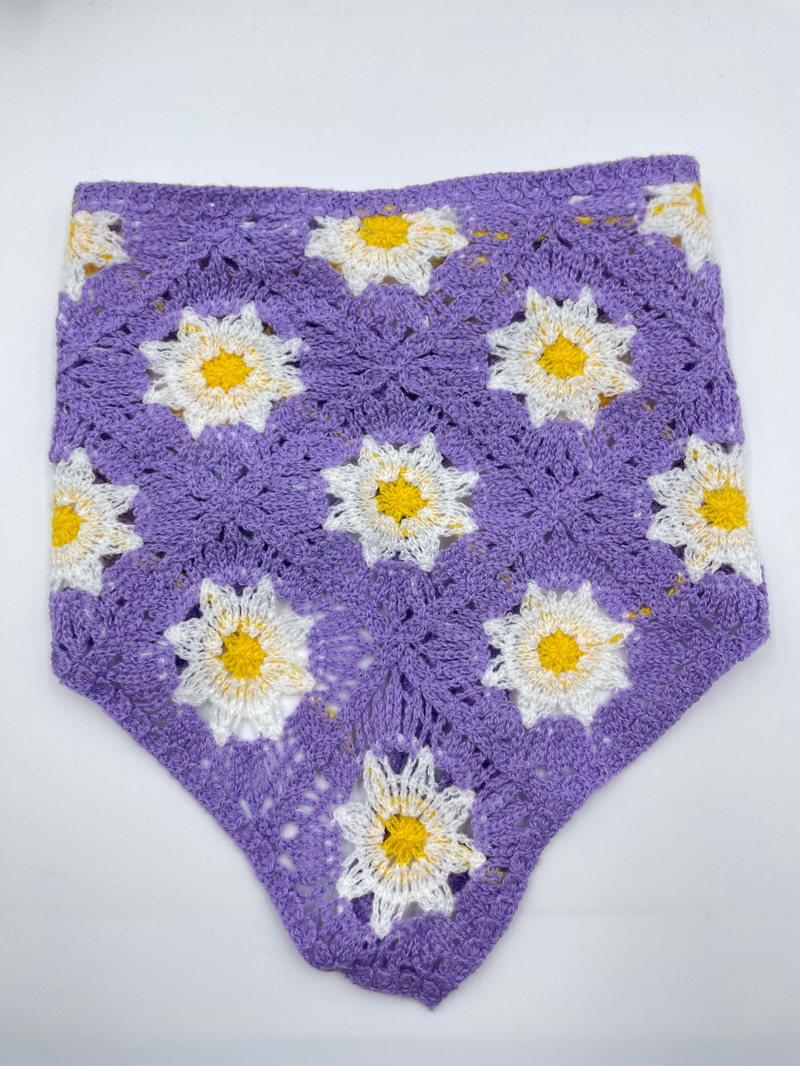 Papatya Desenli Örgü Bandana Mor