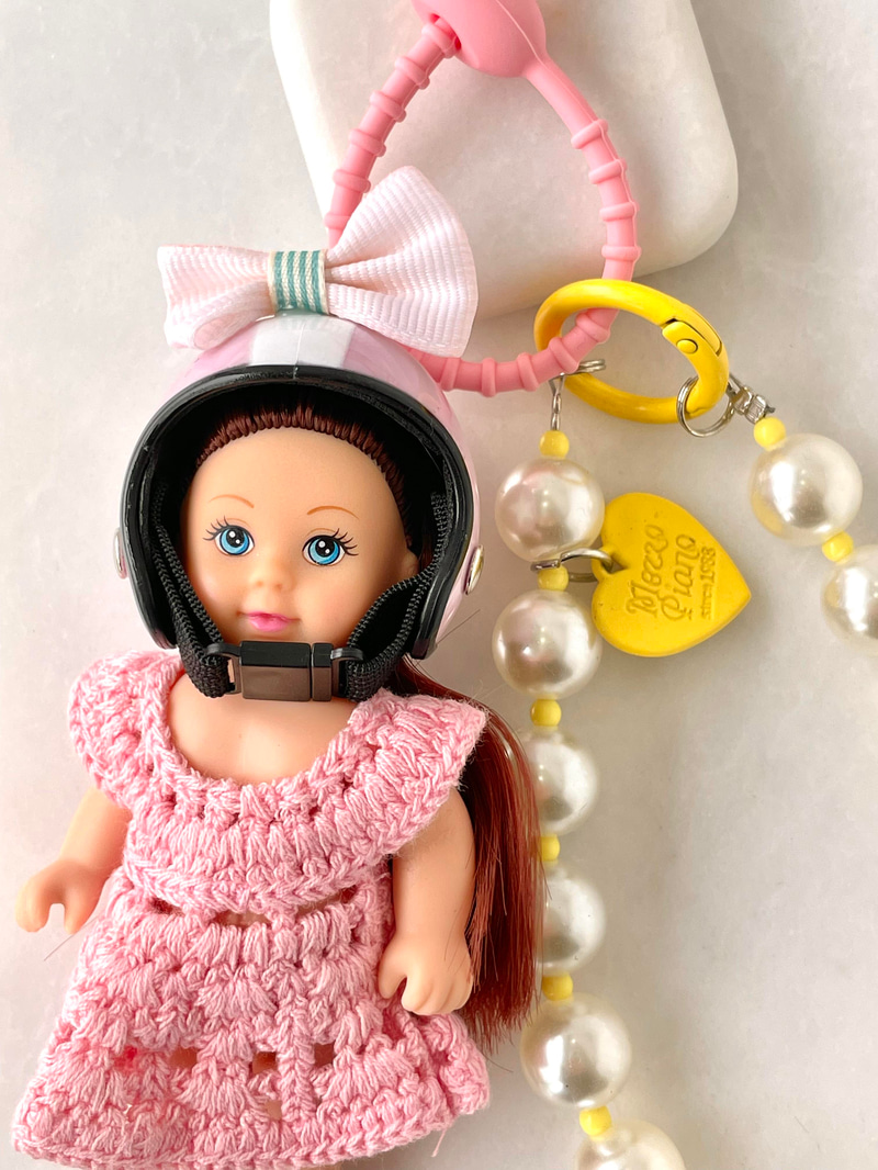 Pembe Kasklı İncili Bebek Çanta Aksesuarı