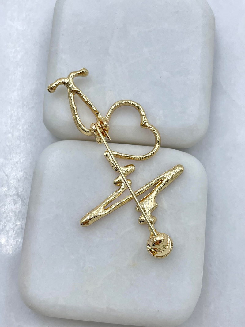 Kalpli Steteskop Broş Gold
