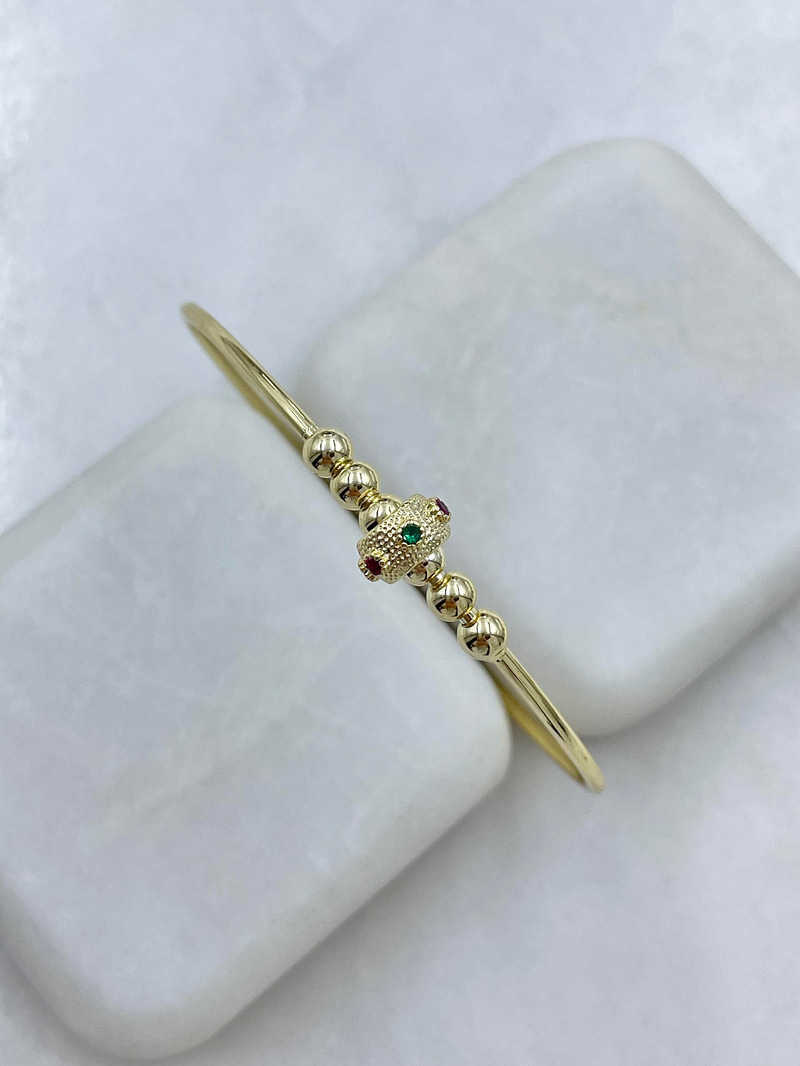 Altın Kaplama Renkli Taşlı Minimal Kelepçe Bileklik Gold