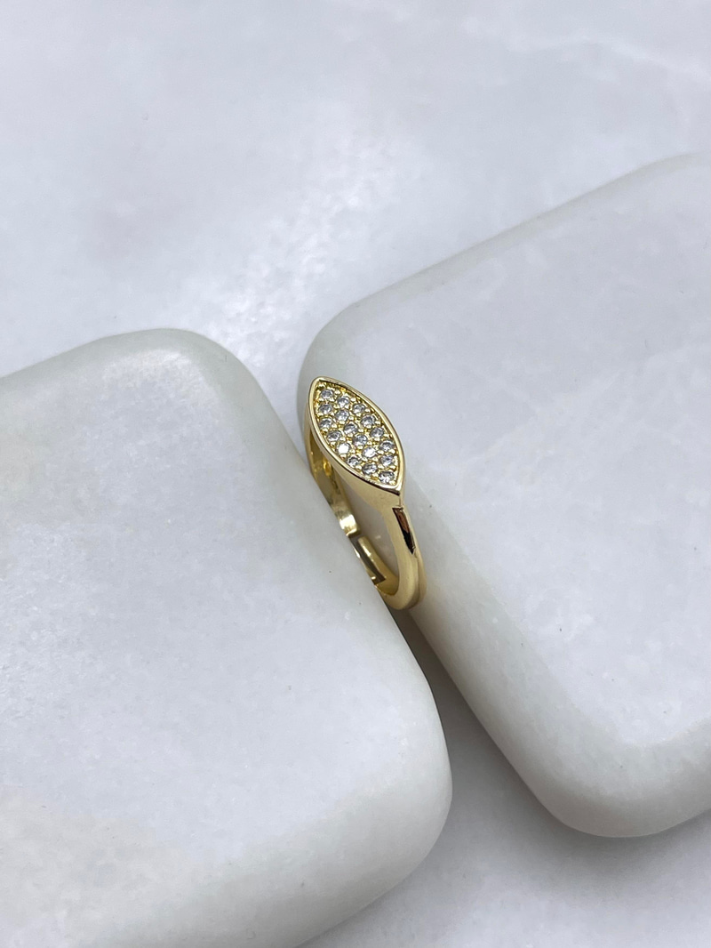 Altın Kaplama Zirkon Taşlı Oval Model Serçe Parmak Yüzüğü Gold