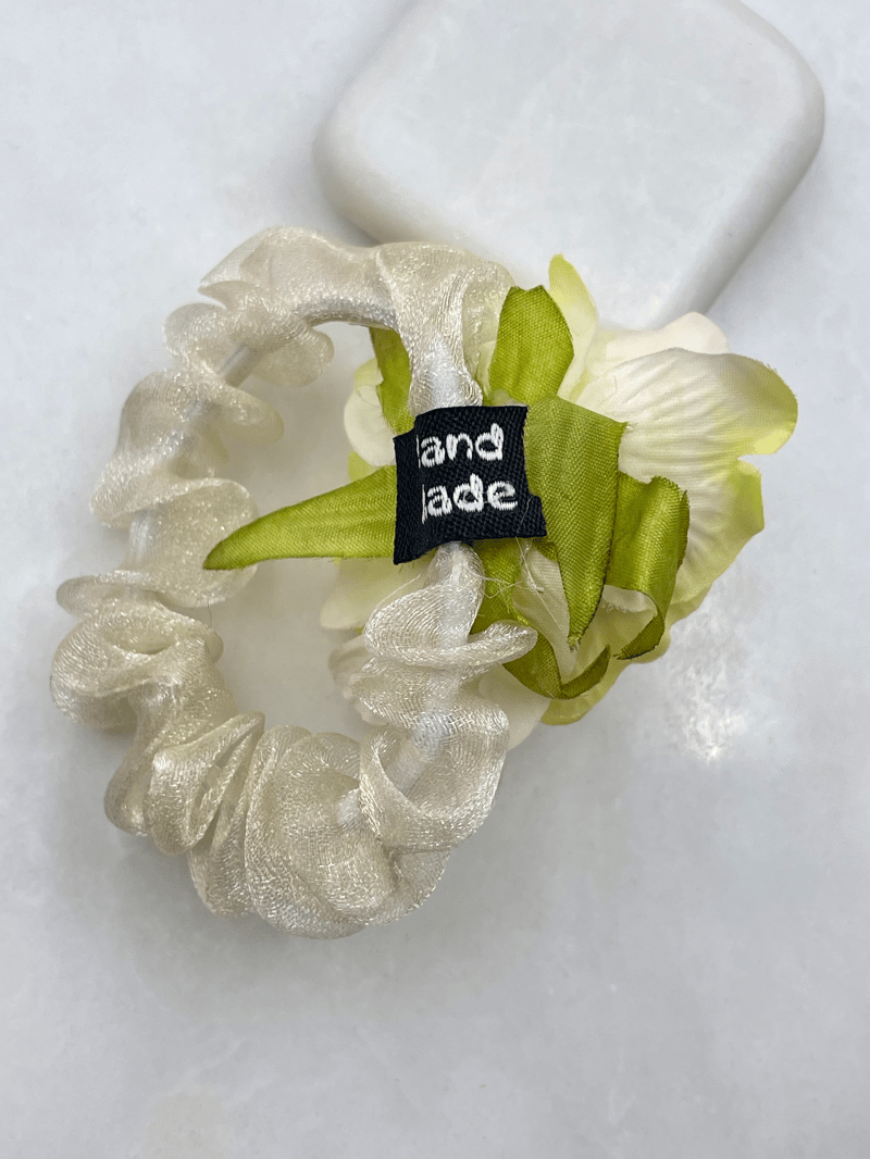 Organze Tül Gül Model Scrunchie Toka Sarı