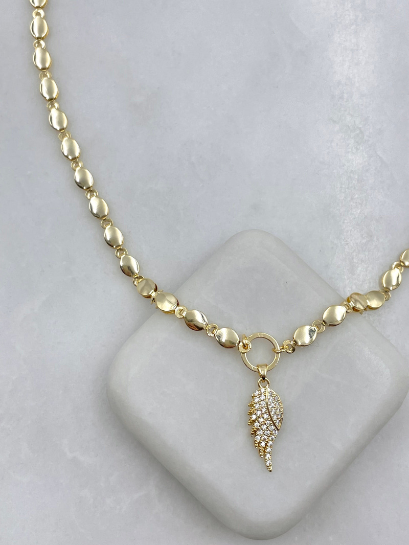 Altın Kaplama Gömme Taşlı Kanat Model Arpa Zincir Kolye Gold