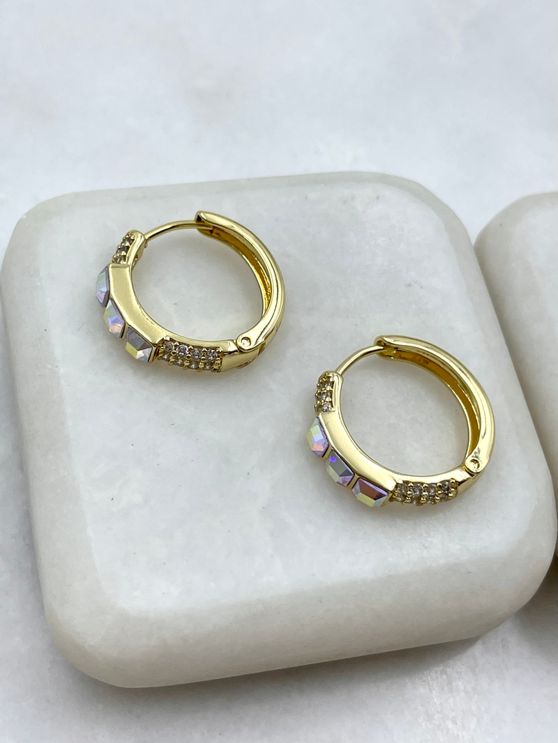 Özel Seri Üçlü Swarovski Taşlı Halka Küpe Gold