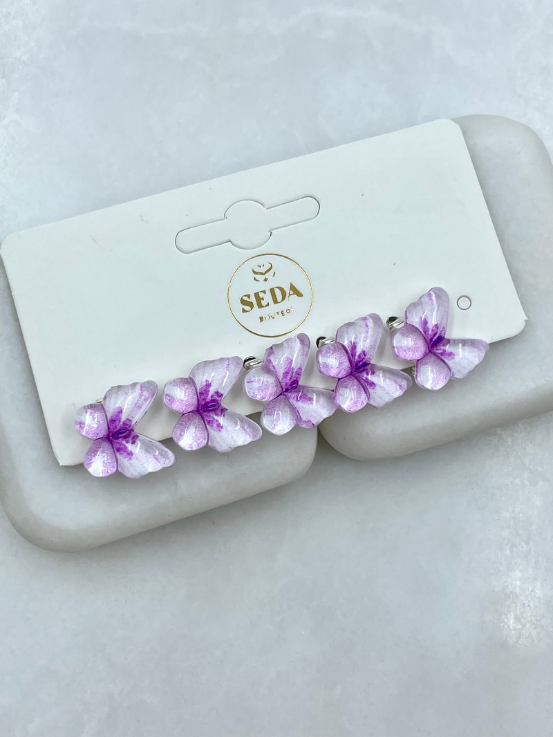 Kelebek Model Saç Küpesi Lila