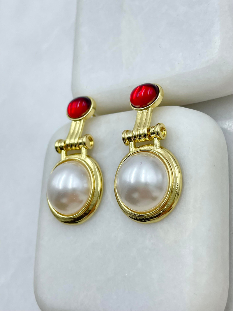 Altın Kaplama İnci Detaylı Vintage Küpe Gold