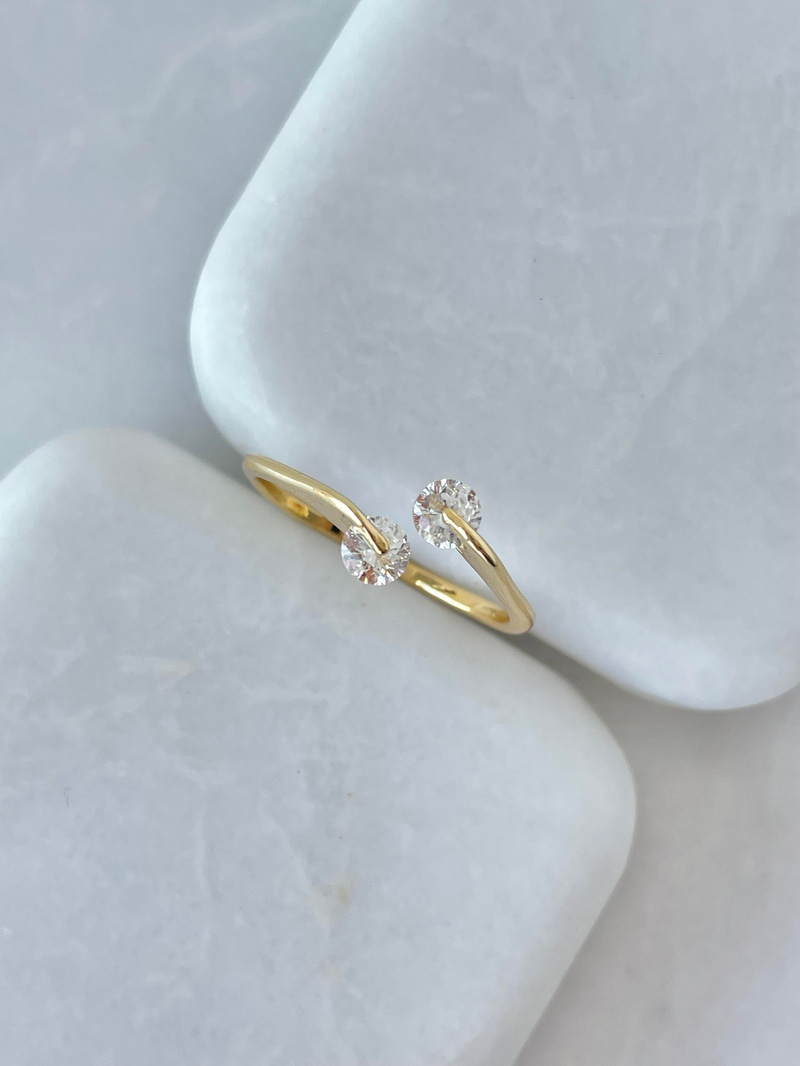 Altın Kaplama İkili Kristal Taşlı Minimal Yüzük Gold
