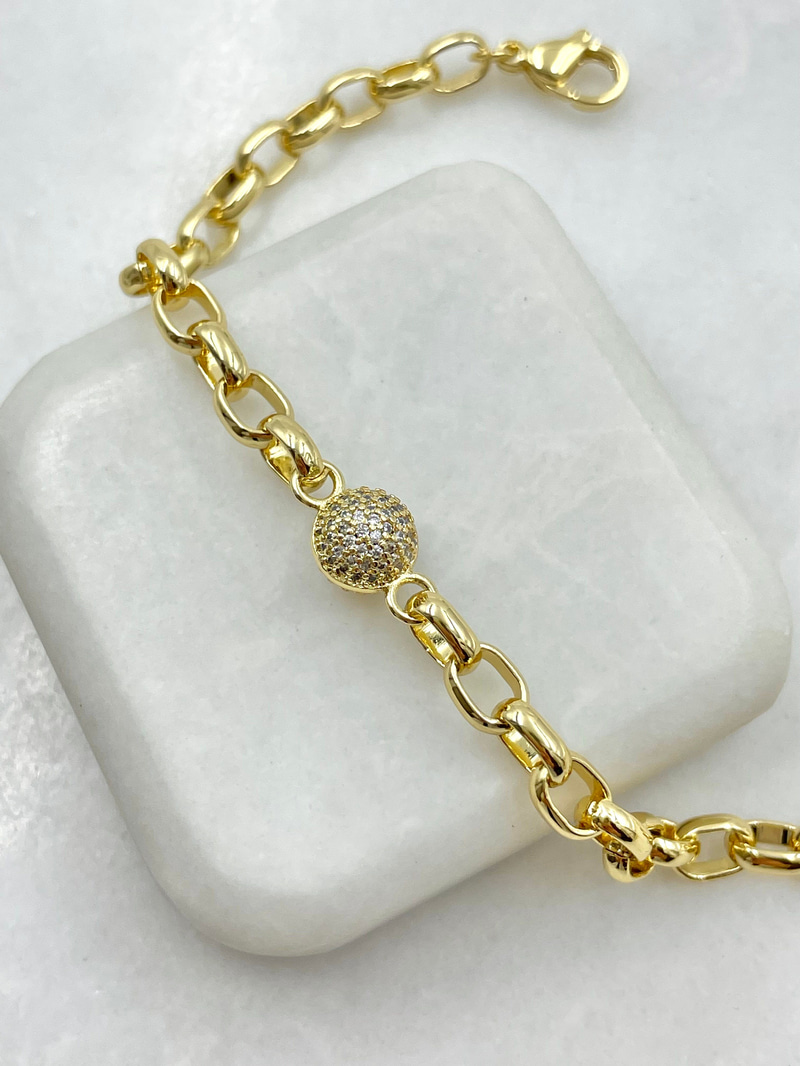 Zirkon Taşlı Top Bileklik Gold