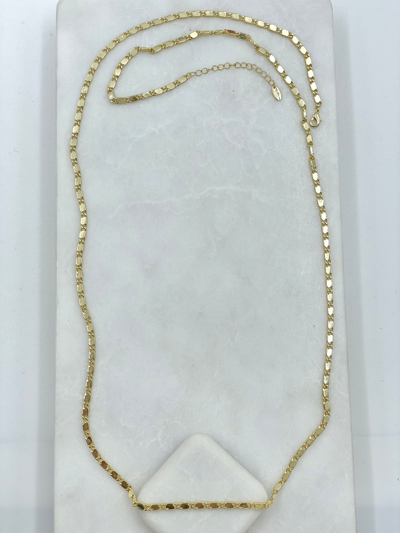 Altın Kaplama Plaka Zincir Kolye 90 cm Gold