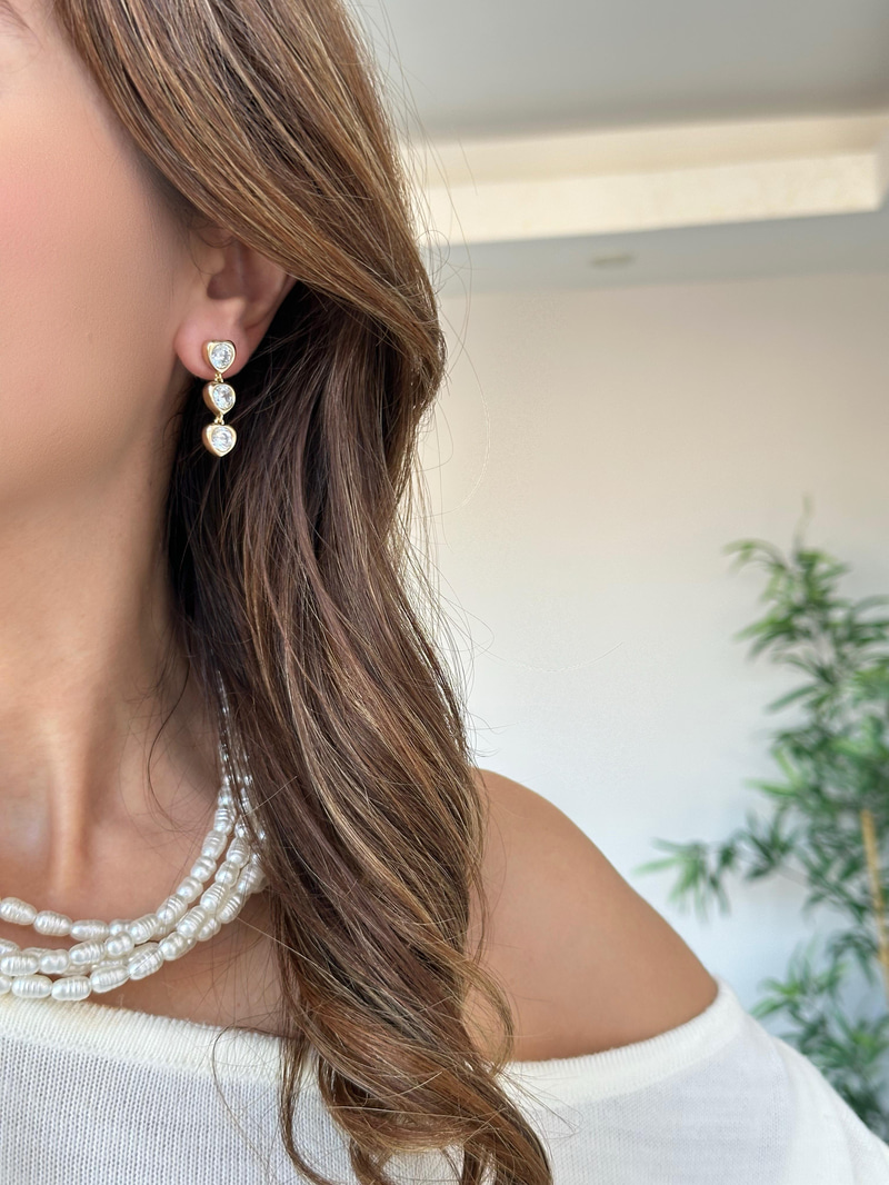 Özel Seri Üçlü Kristal Kalp Sallantılı Küpe