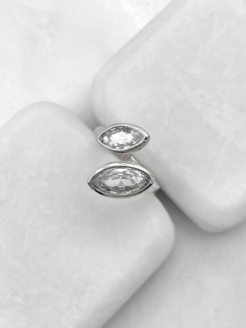 Altın Kaplama Büyük Küçük Kristal Taşlı Birleşim Yüzük Gümüş