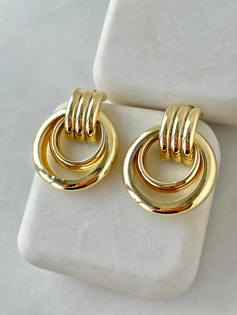 Altın Kaplama Çift Halkalı Vintage Küpe Gold