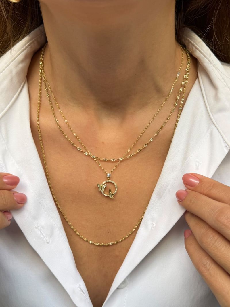Özel Seri Minimal Gömme Taşlı Kelebek Kolye Gold