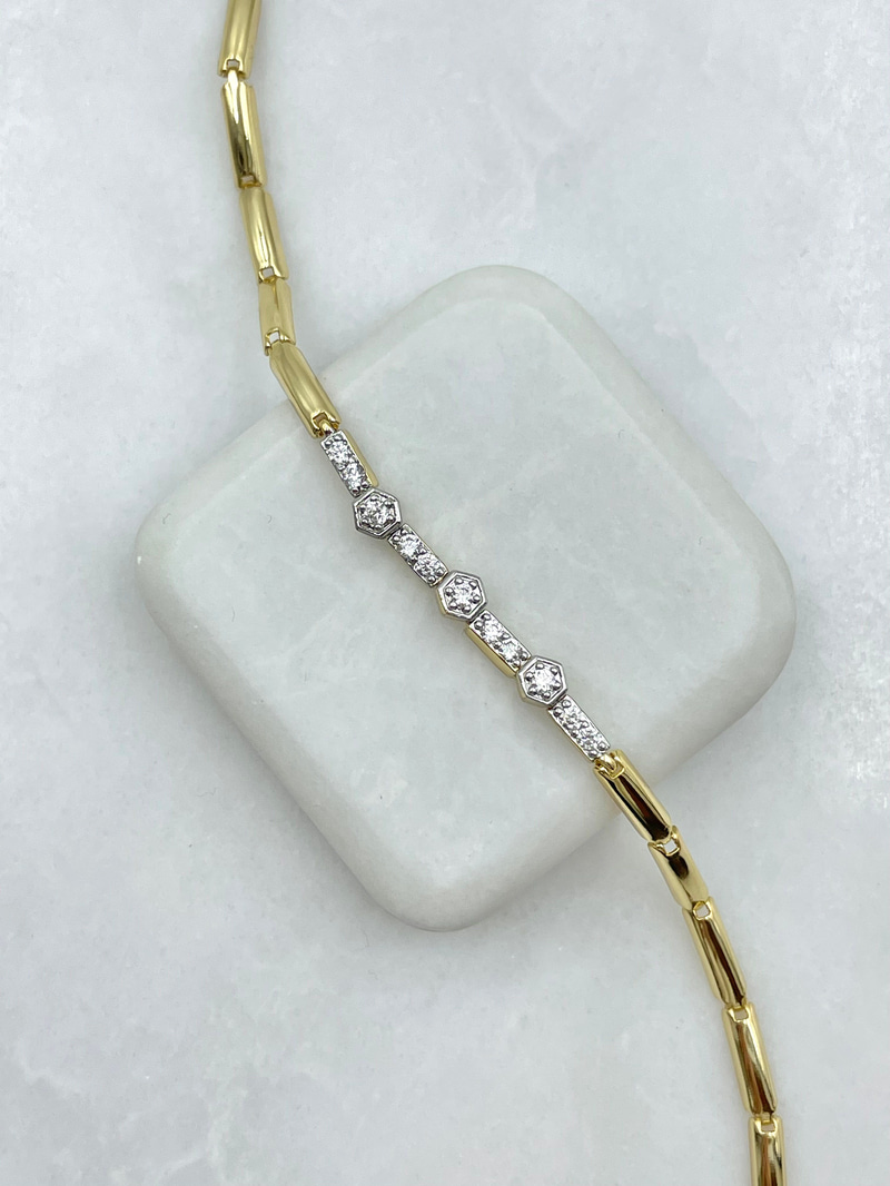 Özel Seri Zirkon Taşlı Altıgen Model Tasarım Bileklik Gold